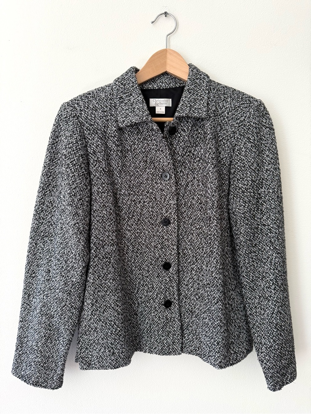 Christopher & Banks Houndstooth Tweed Blazer Jacket S Dark Academia Preppy